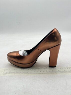 miss left Brown Platform Closed Toe Pumps Slip On Block High Heels Shoe